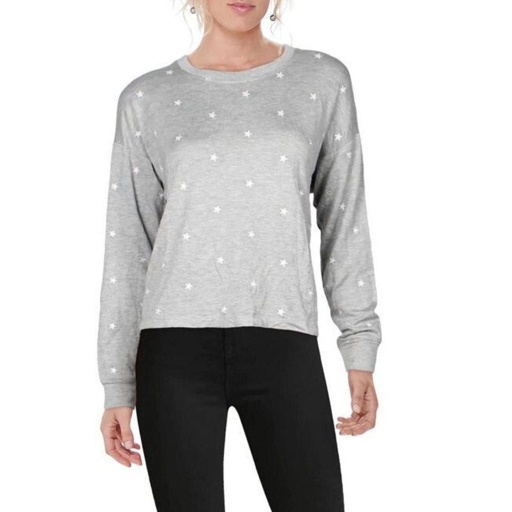 Splendid Women Gray Star Print Long Sleeve Top RW0M73X GYS Large NEW